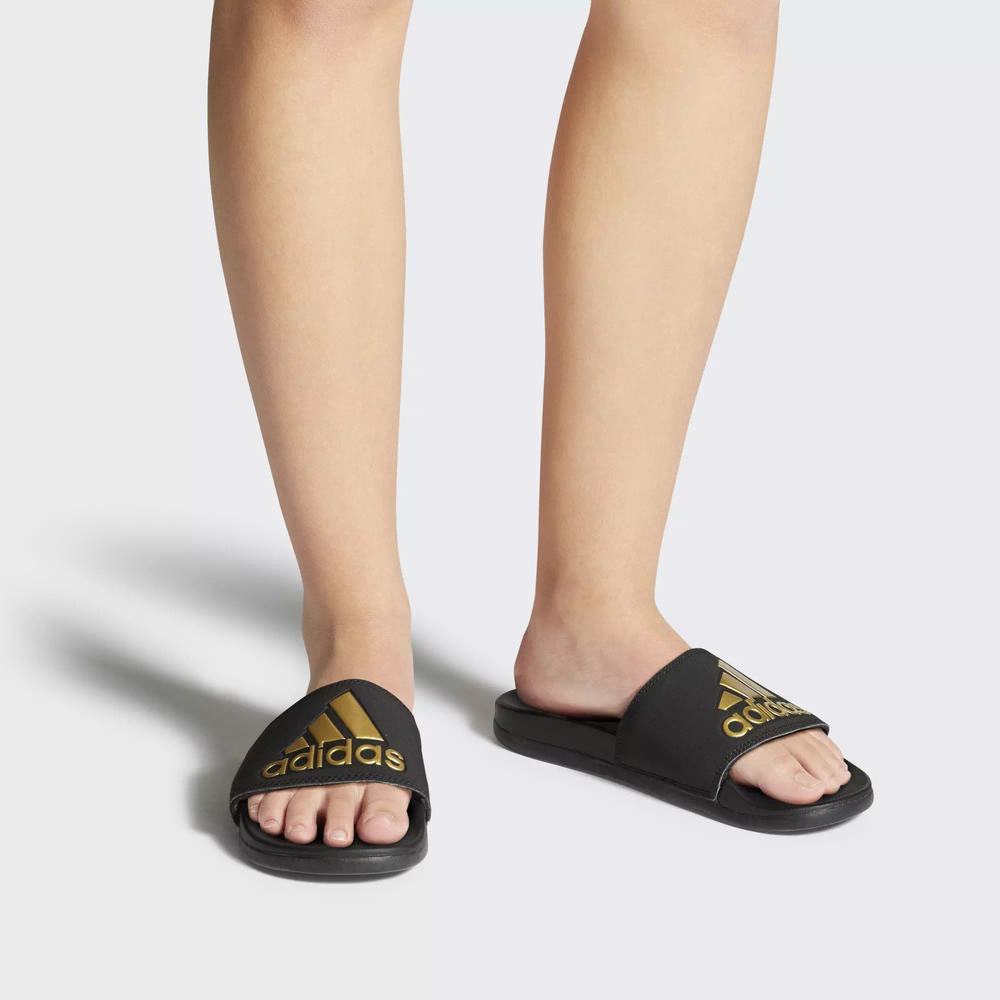 Adidas Adilette Cloudfoam Plus Logo Chanclas Negros Para Mujer (MX-71559)